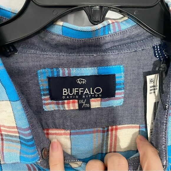 Buffalo David Bitton Men’s Blue Buffalo Plaid Button Front Flannel Shirt XXL - Picture 2 of 3